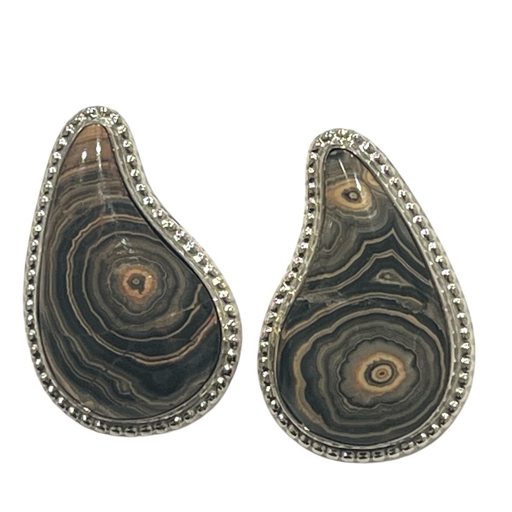 Jay King DTR Sterling Silver Brown Agate Tear Drop Pierced Earrings Southwestern - Picture 5 of 5